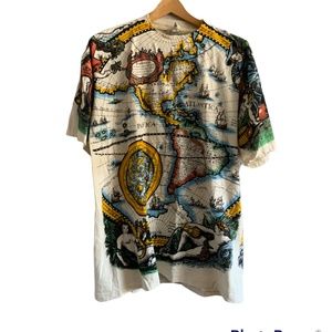 Vintage Liquid Blue 1992 Single Stitched Atlas Map All over Print Shirt Size XL